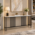 Narrow Long Faux White Marble Black Console Table