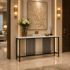 Narrow Long Faux White Marble Black Console Table