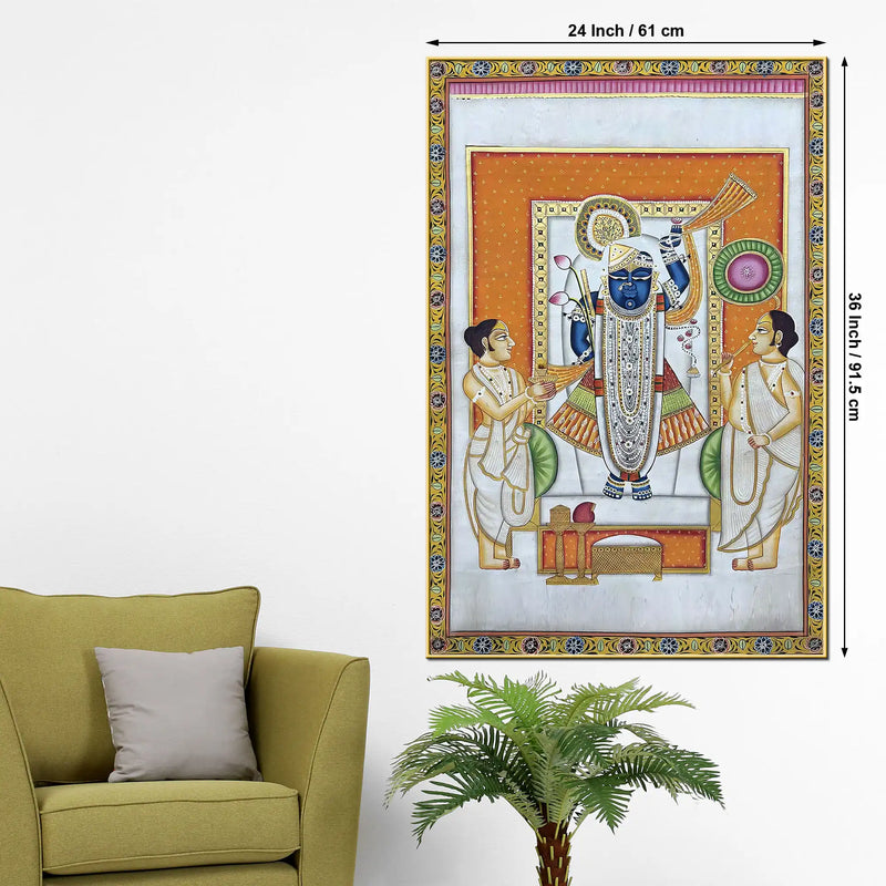 Nathdwara Pichwai Shrinath Ji Krishna Temple Scene Canvas Wall Painting