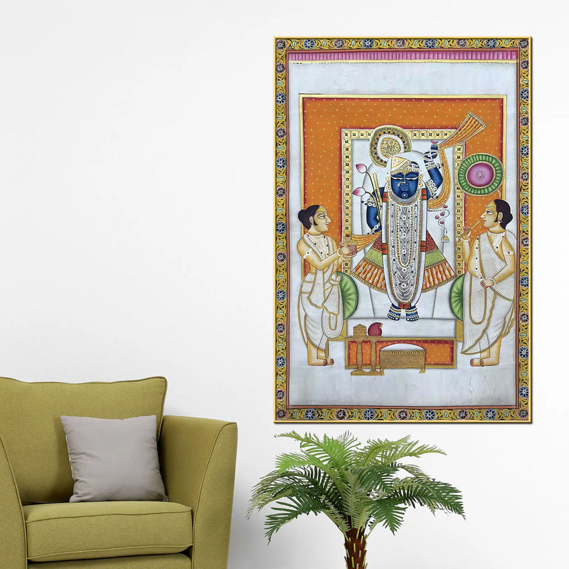 Nathdwara Pichwai Shrinath Ji Krishna Temple Scene Canvas Wall Painting