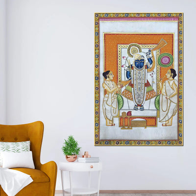 Nathdwara Pichwai Shrinath Ji Krishna Temple Scene Canvas Wall Painting