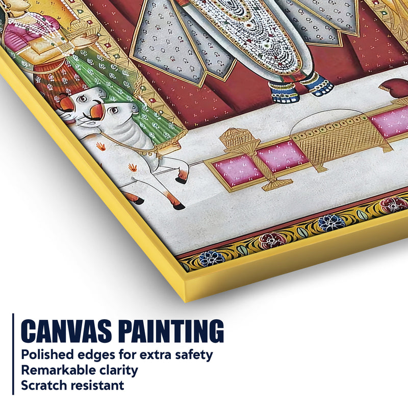 Nathdwara Shrinath Ji Krishna with Devotees and Cow Pichwai Canvas Wall Painting