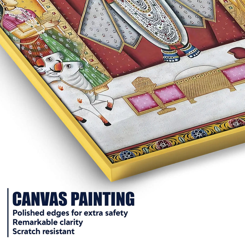 Nathdwara Shrinath Ji Krishna with Devotees and Cow Pichwai Canvas Wall Painting