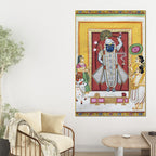 Nathdwara Shrinath Ji Krishna with Devotees and Cow Pichwai Canvas Wall Painting