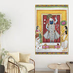 Nathdwara Shrinath Ji Krishna with Devotees and Cow Pichwai Canvas Wall Painting