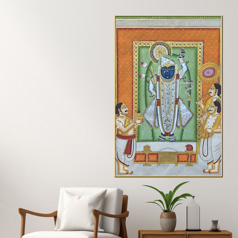Nathdwara Shrinathji Krishna Devotional Canvas Wall Painting
