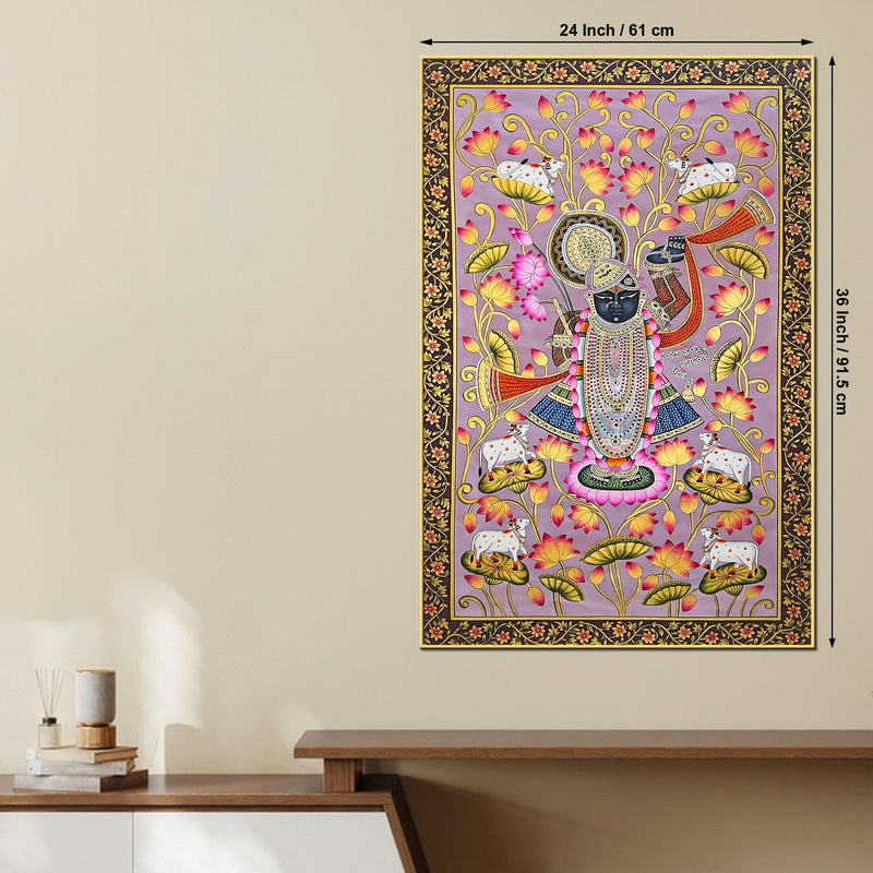 Nathdwara Shrinathji Lotus Tree Pichwai Canvas Wall Painting