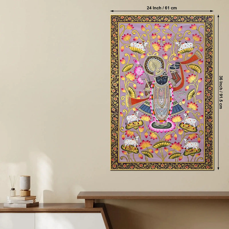Nathdwara Shrinathji Lotus Tree Pichwai Canvas Wall Painting