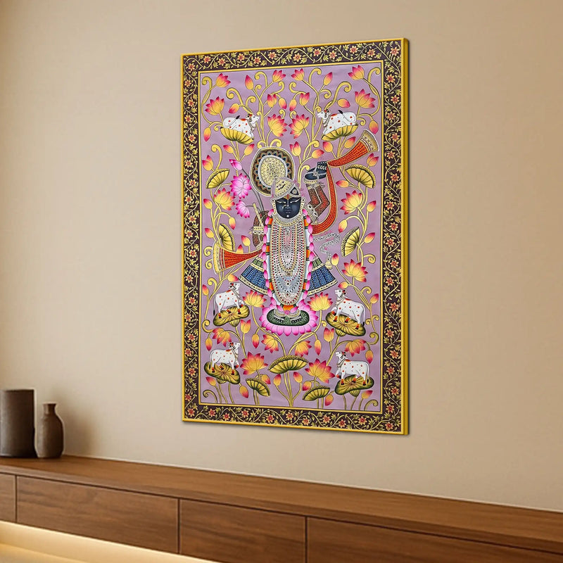 Nathdwara Shrinathji Lotus Tree Pichwai Canvas Wall Painting