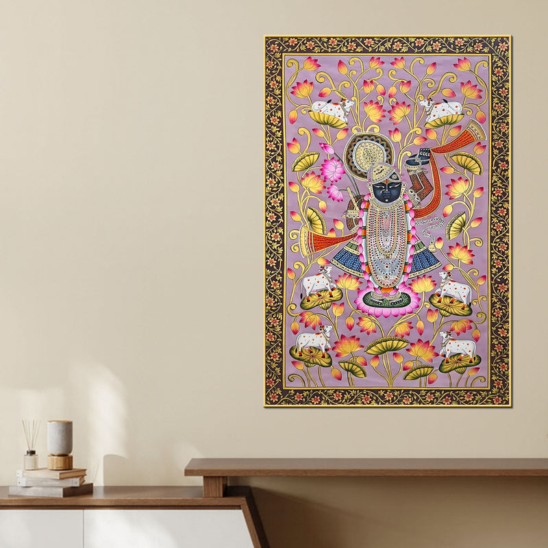 Nathdwara Shrinathji Lotus Tree Pichwai Canvas Wall Painting