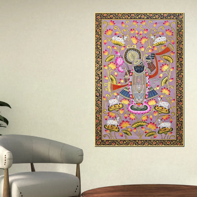 Nathdwara Shrinathji Lotus Tree Pichwai Canvas Wall Painting