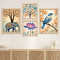 Nature Harmony Elephant, Lotus & Bird Wall Frame Set of Four