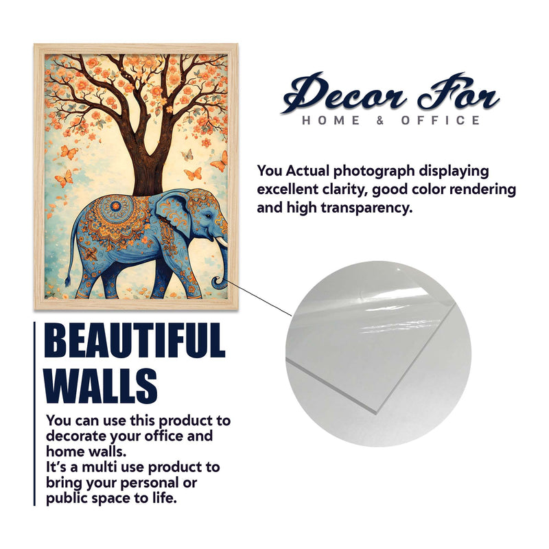 Nature Harmony Elephant, Lotus & Bird Wall Frame Set of Four