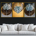 Nature in Gold Acrylic Floating Frame Wall Painting Set of 3