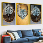 Nature in Gold Acrylic Floating Frame Wall Painting Set of 3