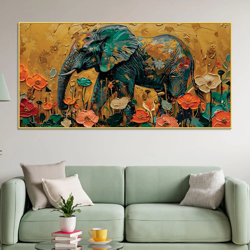 Nature Inspired Abstract Floral Elephant Canvas Wall Painting
