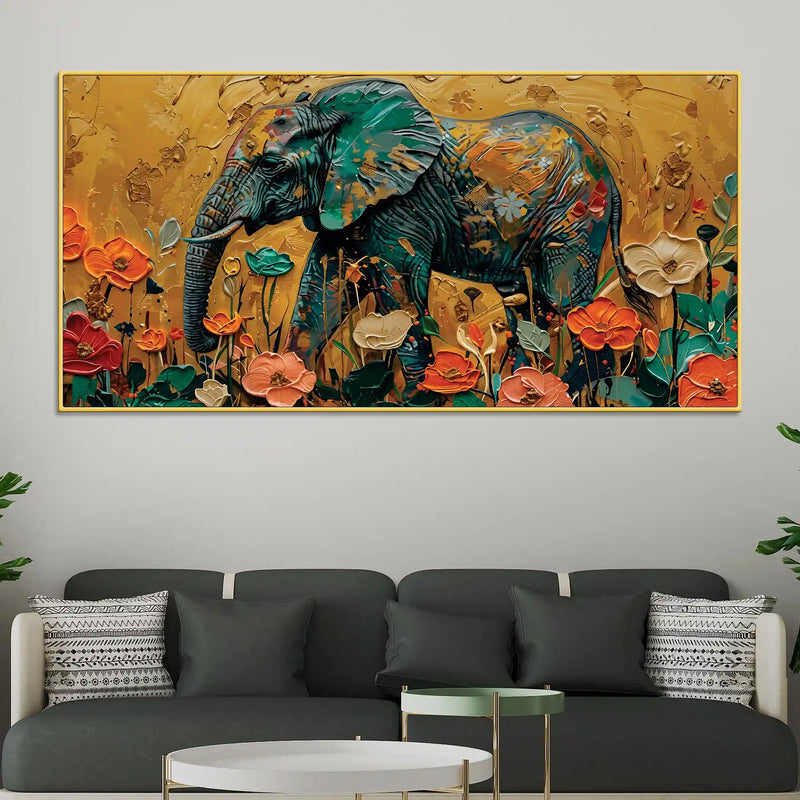 Nature Inspired Abstract Floral Elephant Canvas Wall Painting