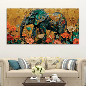 Nature Inspired Abstract Floral Elephant Canvas Wall Painting