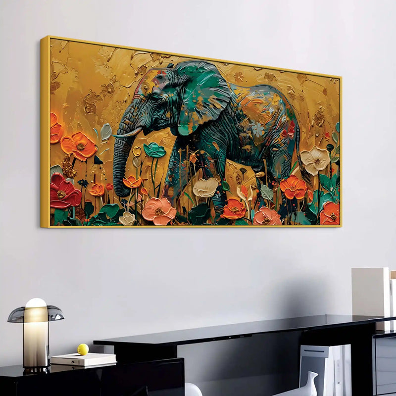 Nature Inspired Abstract Floral Elephant Canvas Wall Painting