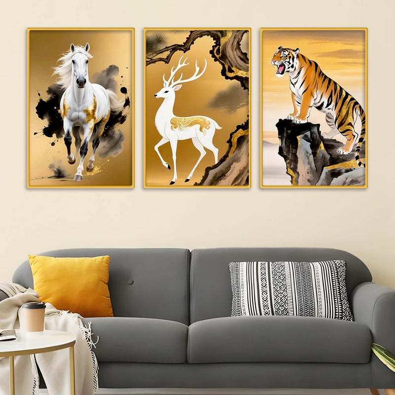 Nature Inspired Animal Canvas Wall Art Painting Set of Three