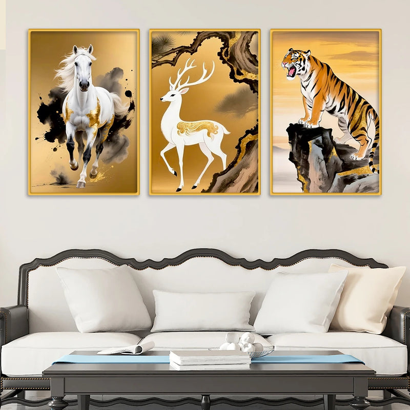Nature Inspired Animal Canvas Wall Art Painting Set of Three