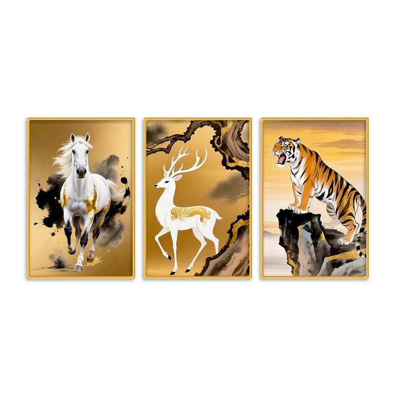 Nature Inspired Animal Canvas Wall Art Painting Set of Three