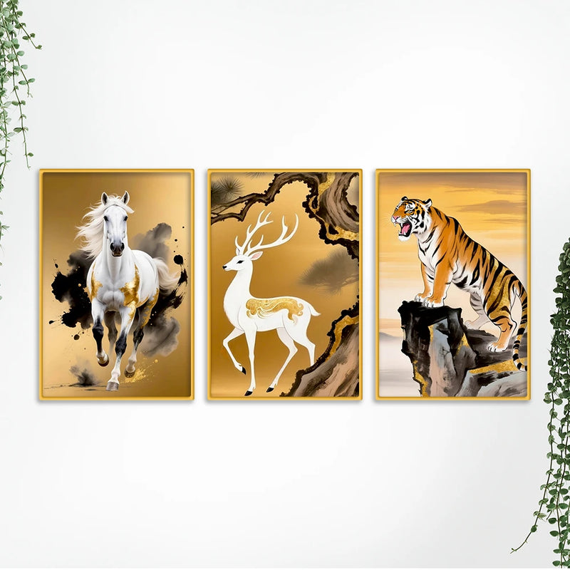 Nature Inspired Animal Canvas Wall Art Painting Set of Three