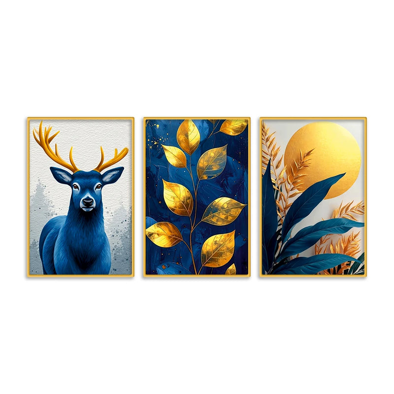 Nature Inspired Canvas Wall Art Painting Set of Three for Living Room