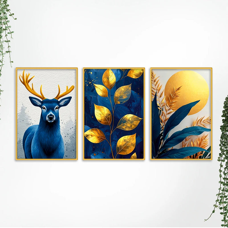 Nature Inspired Canvas Wall Art Painting Set of Three for Living Room