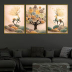 nature-inspired-deer-on-hills-giant-tree-floating-frame-crystal-wall-painting-set-of-3
