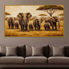 Nature Inspired Elephant Family Floating Frame Crystal Wall Painting