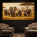 Nature Inspired Elephant Family Floating Frame Crystal Wall Painting