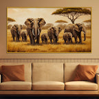 Nature Inspired Elephant Family Floating Frame Crystal Wall Painting