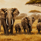 Nature Inspired Elephant Family Floating Frame Crystal Wall Painting