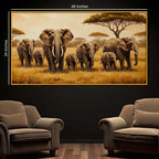 Nature Inspired Elephant Family Floating Frame Crystal Wall Painting