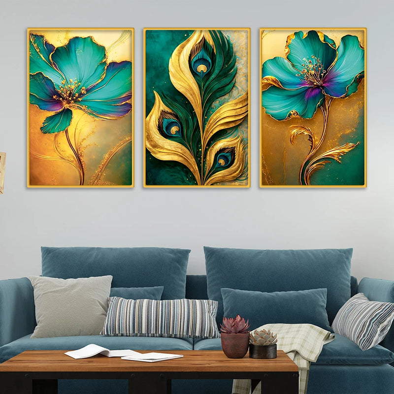 Nature Inspired Floral Canvas Wall Painting Set of Three