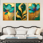 Nature Inspired Floral Canvas Wall Painting Set of Three