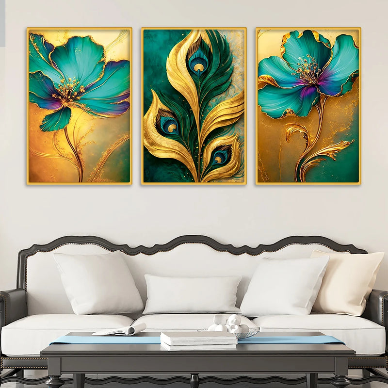 Nature Inspired Floral Canvas Wall Painting Set of Three