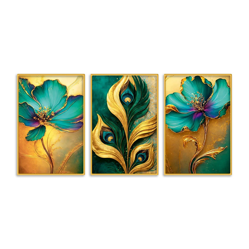 Nature Inspired Floral Canvas Wall Painting Set of Three