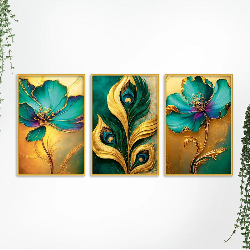 Nature Inspired Floral Canvas Wall Painting Set of Three