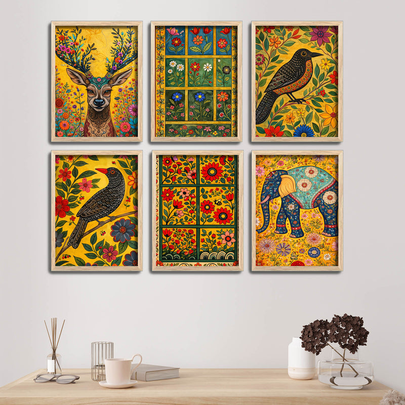 Nature Inspired Floral Pattern Wall Frame Set of Six