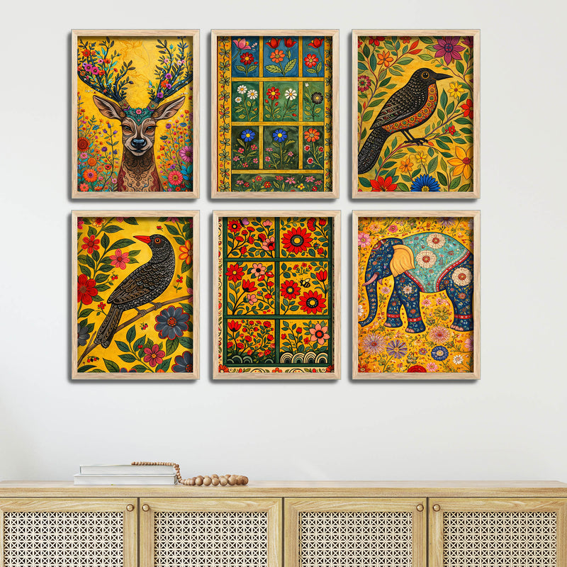 Nature Inspired Floral Pattern Wall Frame Set of Six