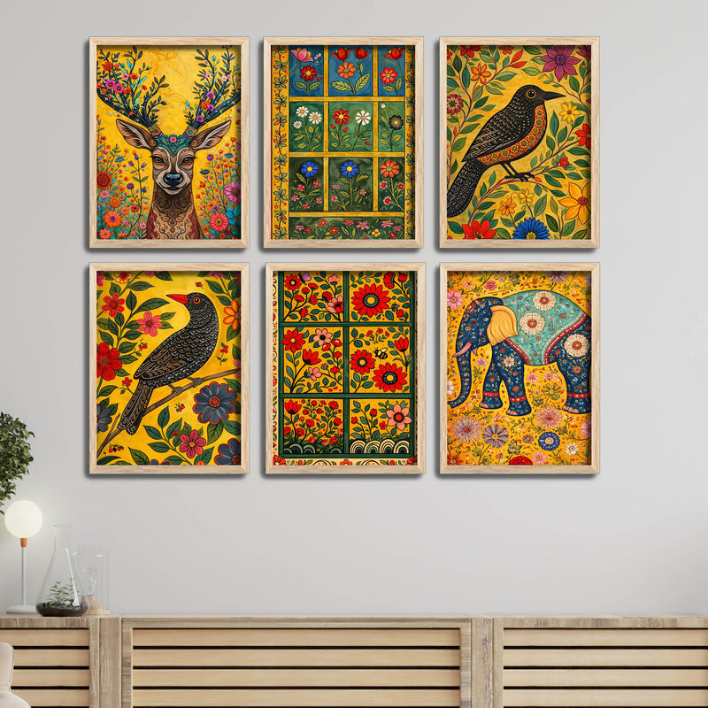 Nature Inspired Floral Pattern Wall Frame Set of Six
