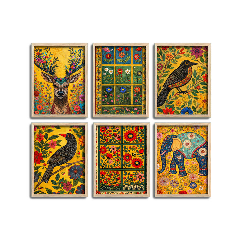 Nature Inspired Floral Pattern Wall Frame Set of Six