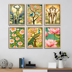 Nature Inspired Flower & Wildlife Wall Frame Set of Six