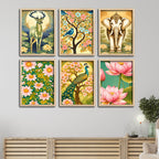Nature Inspired Flower & Wildlife Wall Frame Set of Six