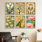 Nature Inspired Flower & Wildlife Wall Frame Set of Six