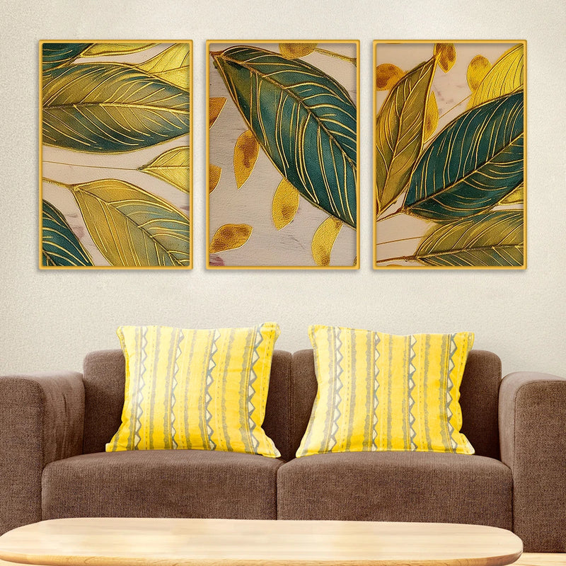 Nature Inspired Leaf Canvas Wall Painting Set of Three
