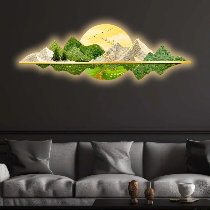 Nature Inspired Mountain Landscape Crystal Glass Backlit LED Painting