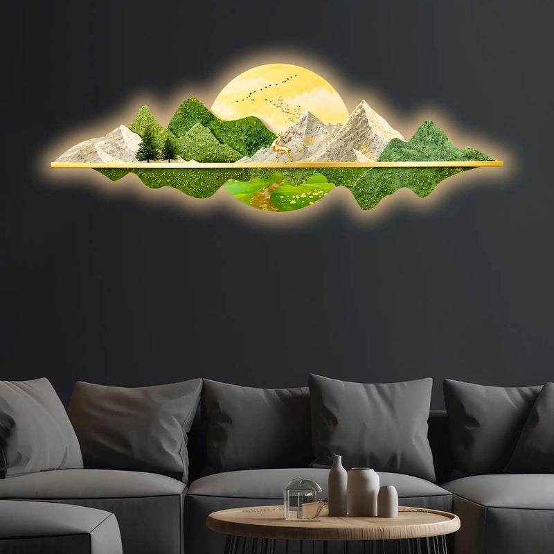 Nature Inspired Mountain Landscape Crystal Glass Backlit LED Painting